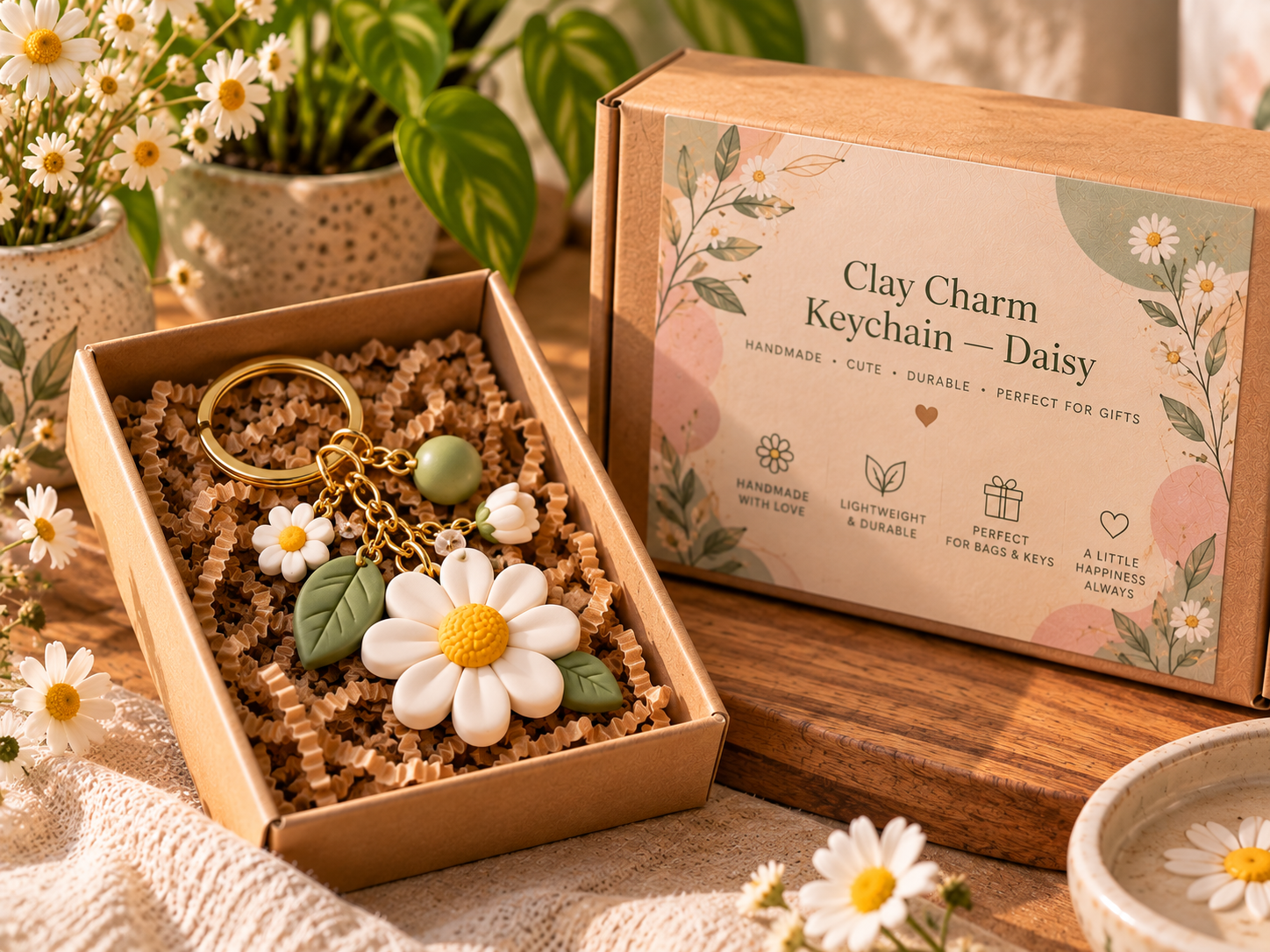 Clay Charm Keychain — Daisy